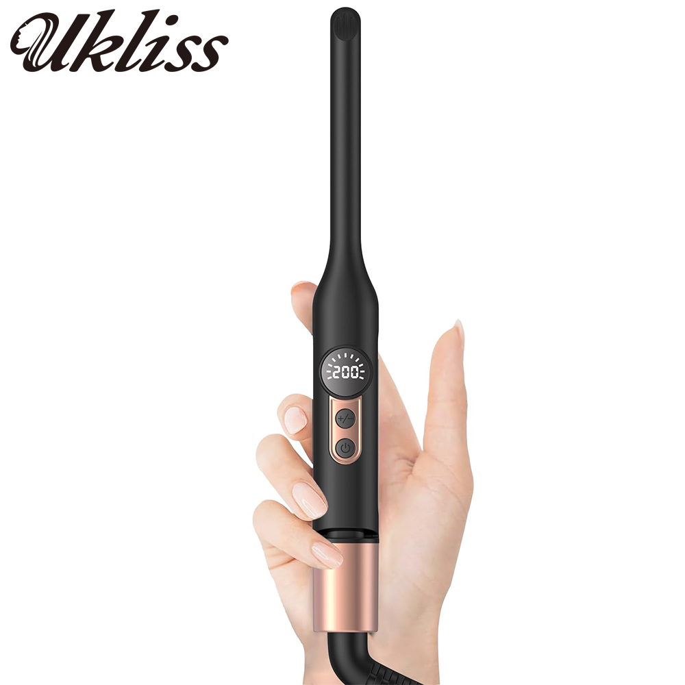 ミニフラットアイロンヘアストレートアイロン 1/3 インチ鉛筆フラットアイロン女性用ポータブルトラベルストレートアイロンとカーラー 2 in 1