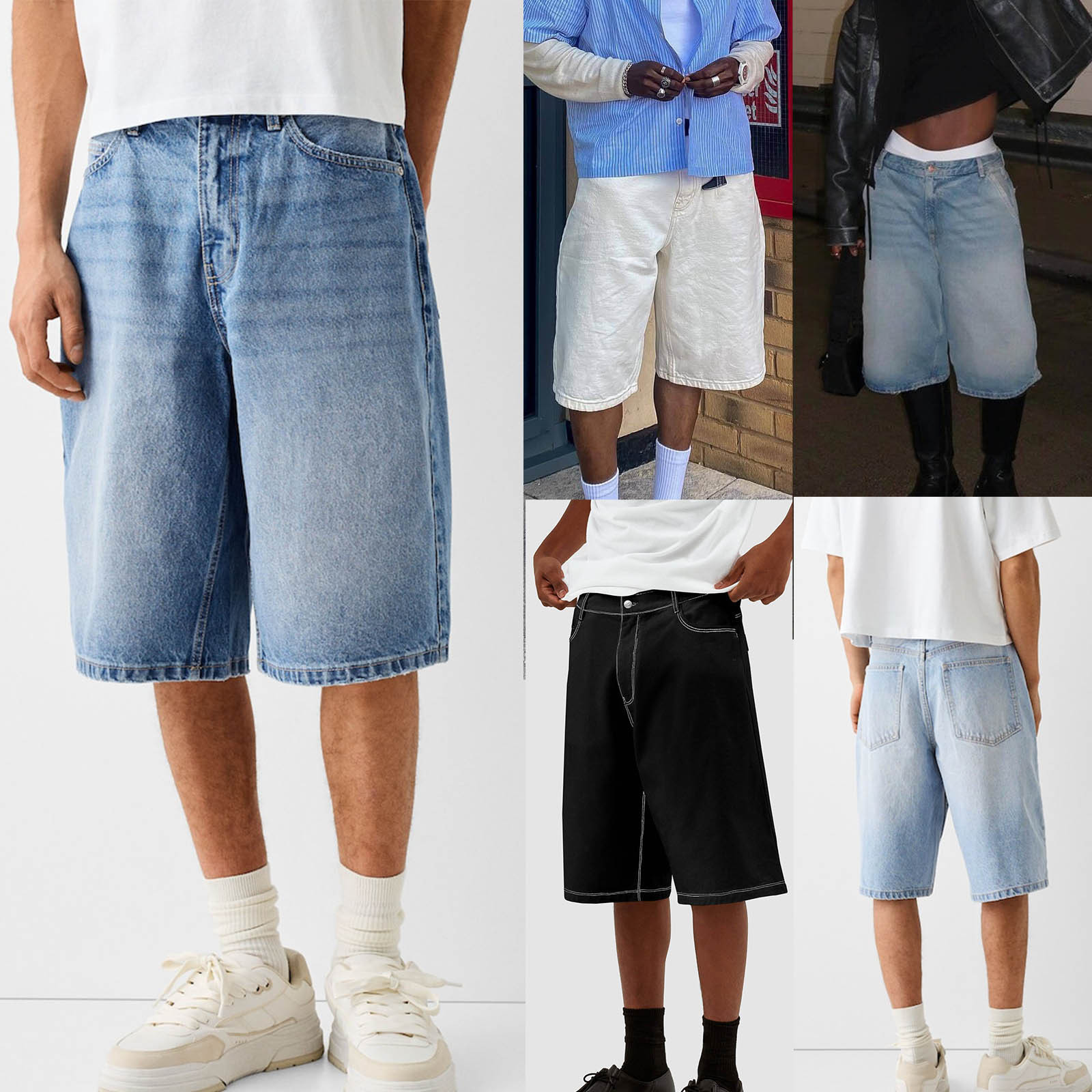 2026 夏だぶだぶのデニムショーツ男性ルーズヒップホップストリートワイドレッグジーンズショーツ男性レトロ洗浄膝丈ハーフパンツブルー