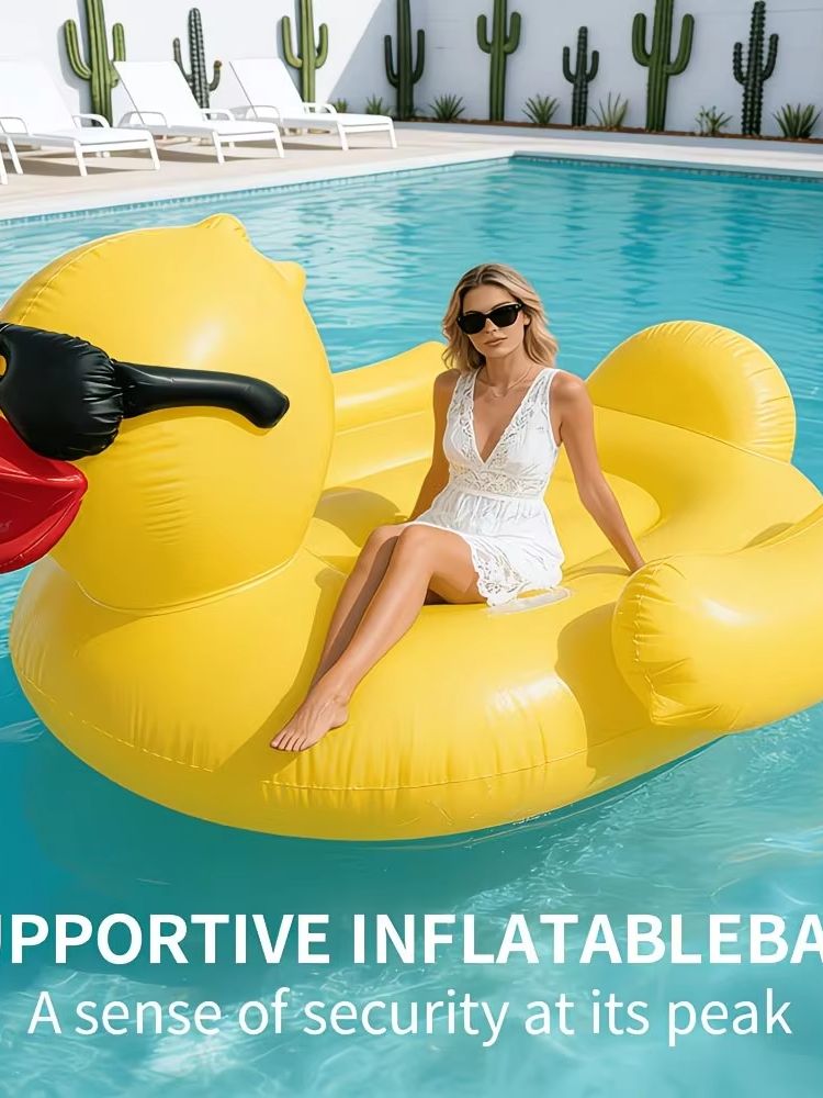 巨大なインフレータブルグラスイエローアヒルプールフロート、大人用高耐久転倒防止フローティ、夏のプールパーティー湖ビーチ旅行用の大型プールフロート