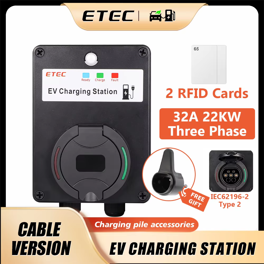 ETEC EVSE ウォールボックス EV 充電器壁タイプ 2 32A 22kw/7kw 単相/三相マウント充電ステーションソケット RCMU RFID EKEC4