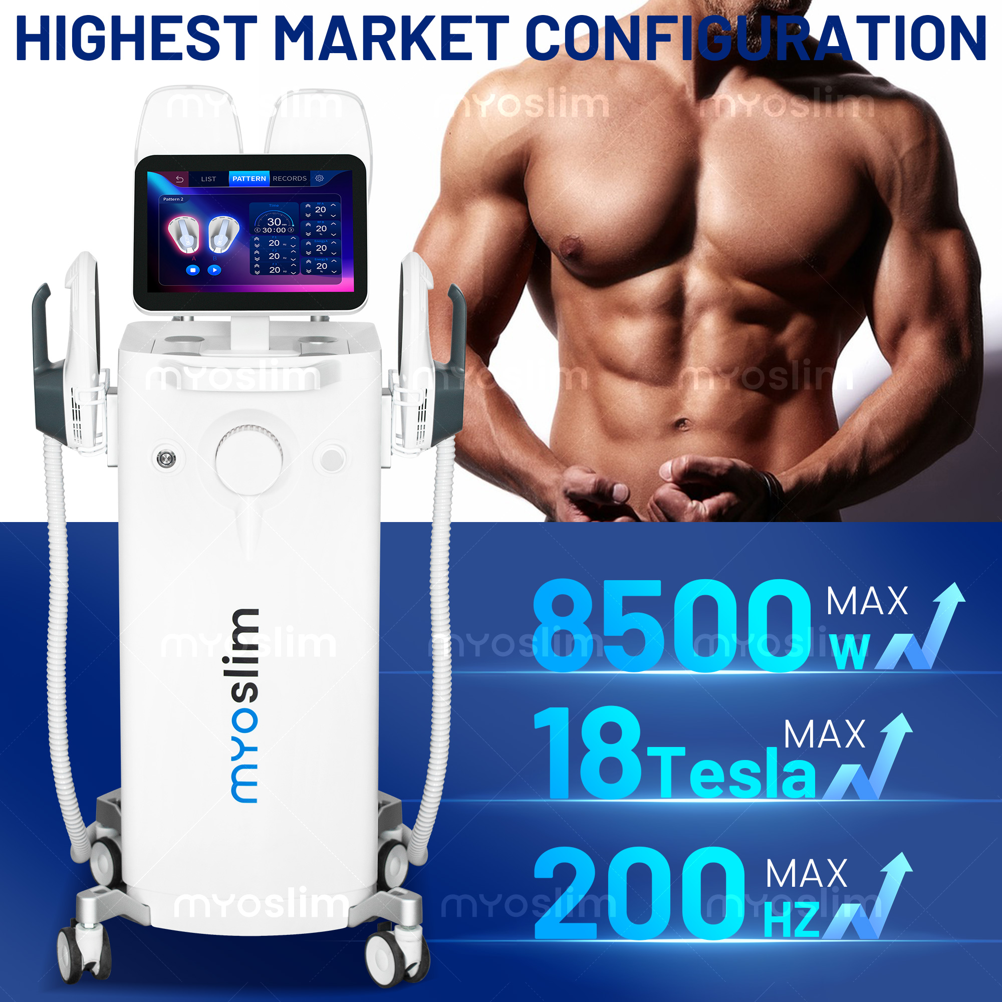 MYOslim プロフェッショナルボディ輪郭機器 8500 ワット 18 テスラ 200Hz EMS ボディスカルプトマシンビューティーサロンスパビジネス用
