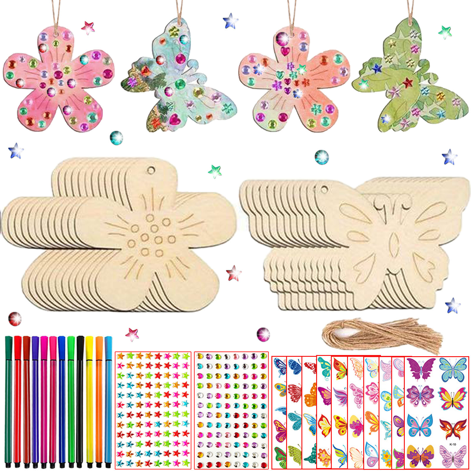 蝶と花をフィーチャーした254ピースDIY木製セット、木製蝶クラフトセット、未完成の木製蝶クラフトセット