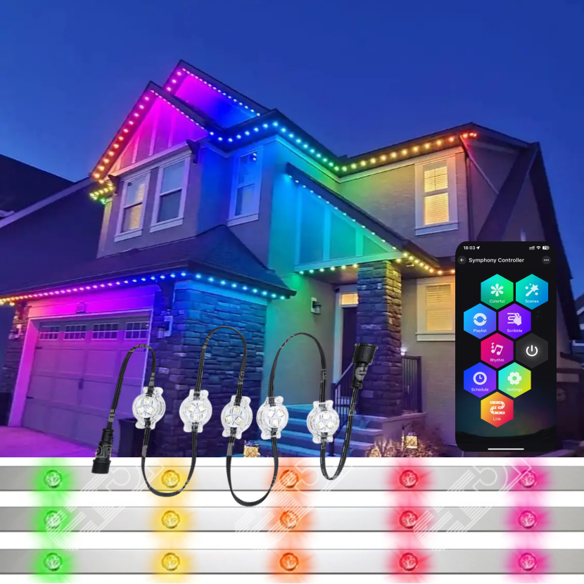 200FT スマート屋外軒ライトキットジェムストーンスタイル 24V RGBW RGB ポイントトラックライト防水ホーム景観装飾照明