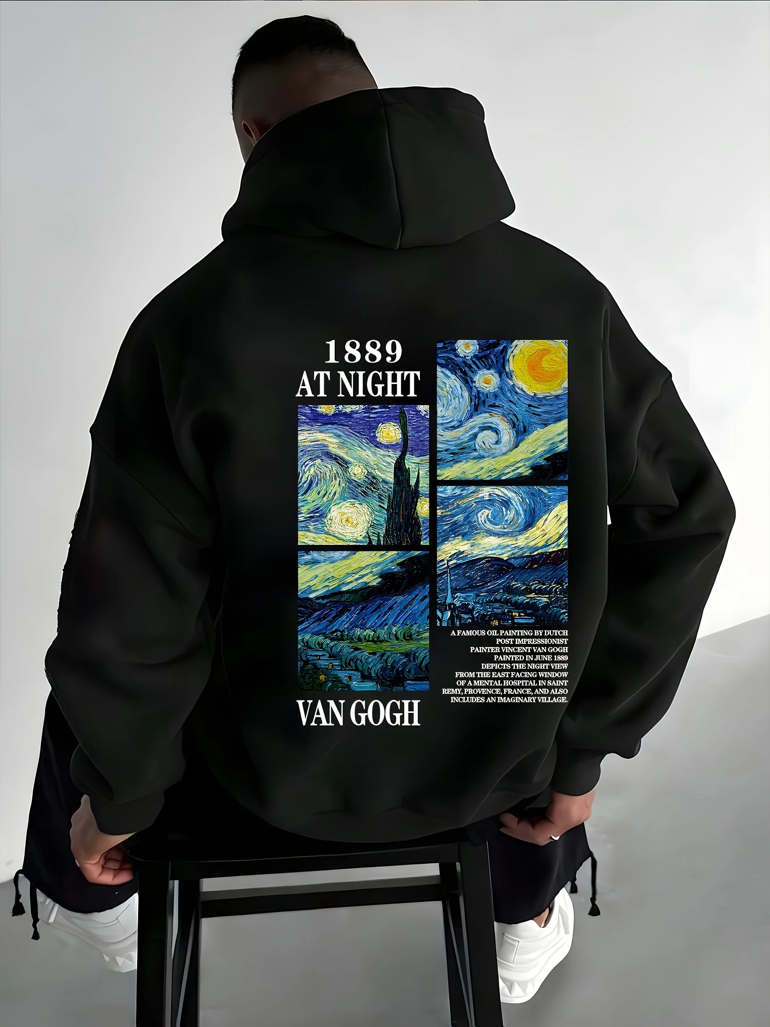 メンズ ゴッホ「星月夜」フード付きスウェットシャツ 1890 アート プリント ルーズフィット カジュアル 暖かい 秋冬 カジュアル ファッションウェア