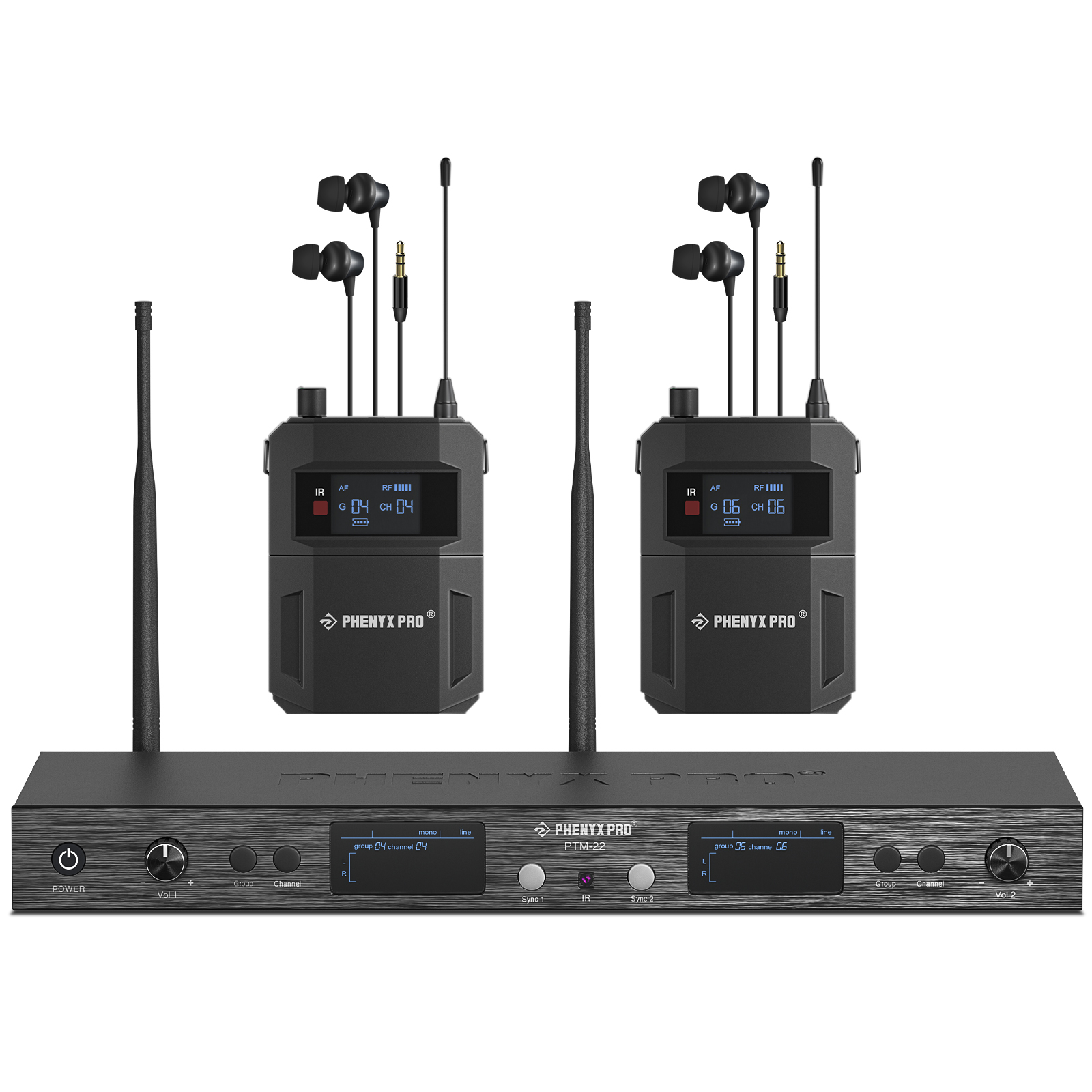 500 Mhz 帯域 PTM-22-2B Phenyx Pro ワイヤレス インイヤー モニター システム 2 チャンネル モノラル IEM DJ ライブ ショー送信機および受信機用