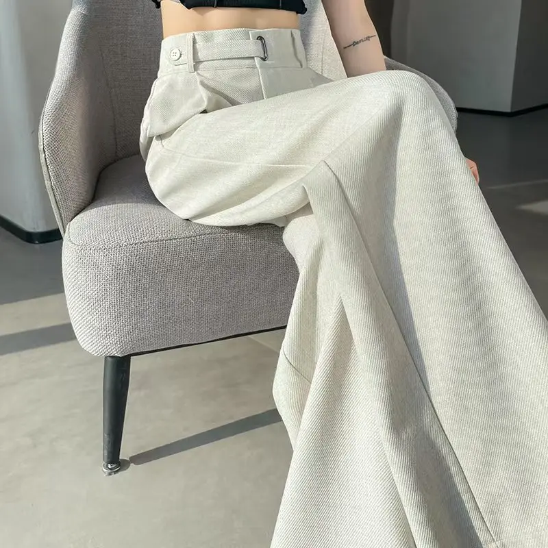 Soulish 春夏エレガントなボタンの女性​​のワイドレッグパンツ 2025 新しいハイウエストソリッドカジュアルルーズストレートパンツ女性のための