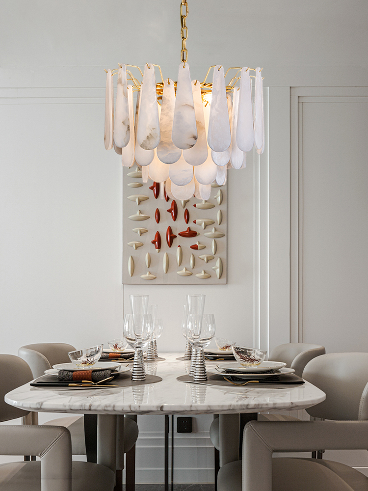Marble Life 2026 Trendy Dimmable Led Chandelier Lighting Alabaster Lustre Suspension Luminaire Lampen For Dinning Room