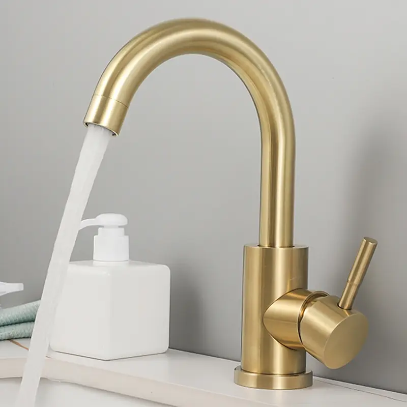 ステンレス鋼洗面台のシンクの蛇口デッキマウントシングルハンドル浴室の蛇口ゴールデンブラッシュ家庭用コールドホットミキサータップ