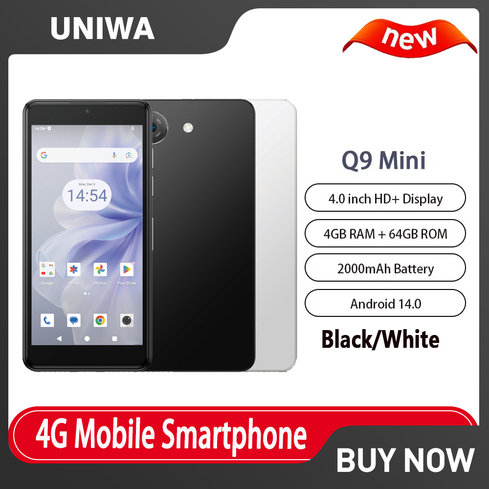 UNIWA Phonemax Q9 ミニ電話 4.0 インチ QHD IPS タッチスクリーン小型携帯電話 4 グラム Android14 小型スマートモバイル 2000mAh バッテリー