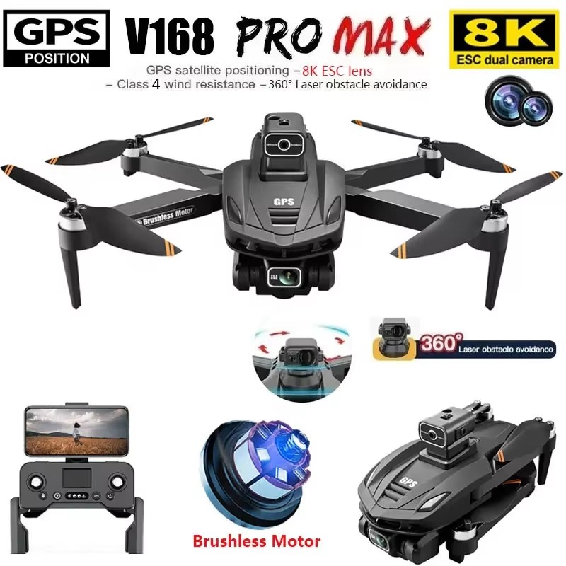 V168 プロマックスドローン 8K プロフェッショナルデュアル HD カメラ GPS 5G WIFI FPV 360° 障害物回避ブラシレス Rc クワッドコプタードローンおもちゃ