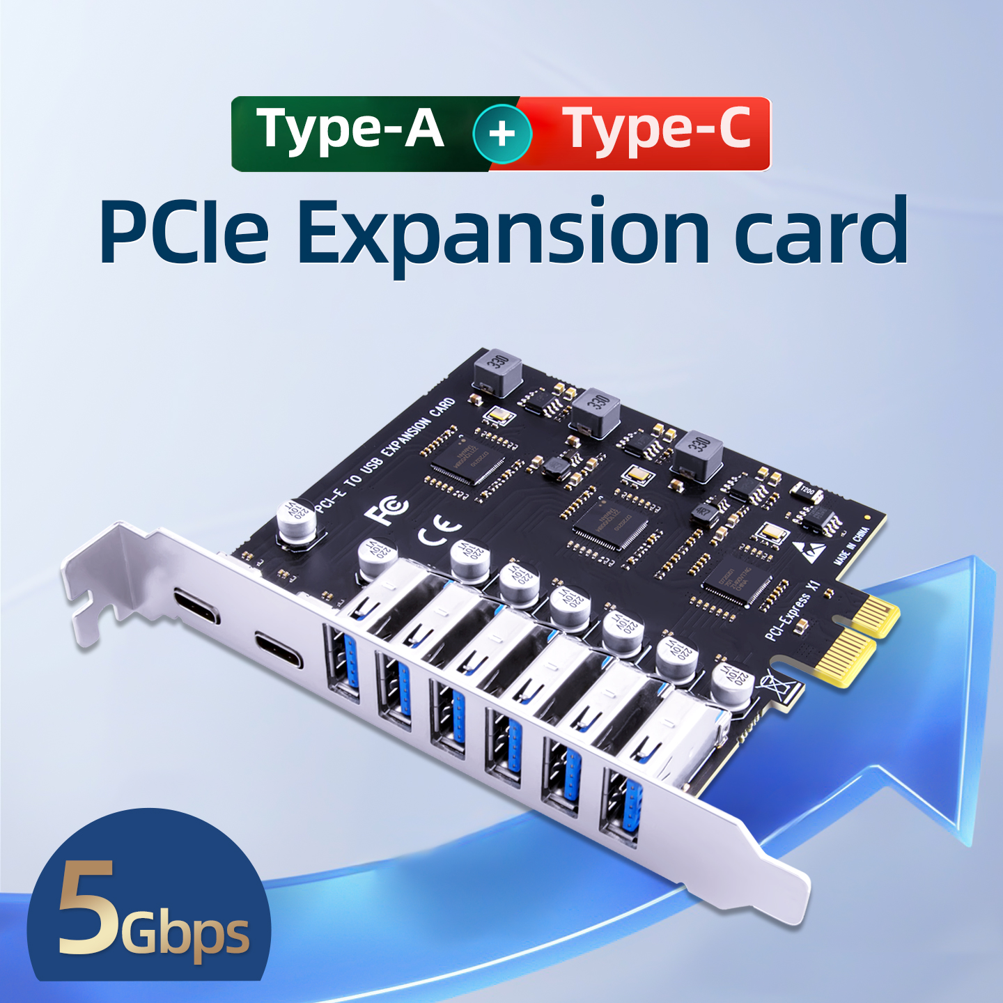 PCIe x1 - USB3.2 Gen1 5Gbps拡張カード、PCI Express - 8ポートUSB 3.0拡張アダプタカード、Win7/10/11対応