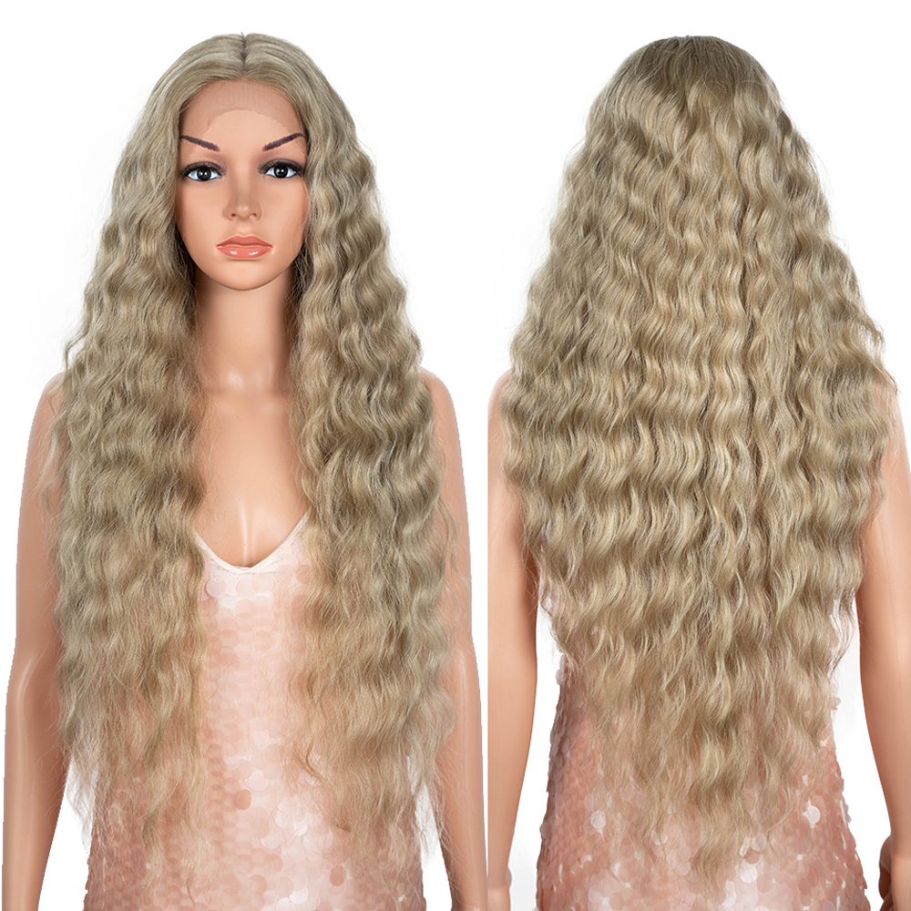 合成レースフロントウィッグベビーヘアウィッグロング波状 30 "ヘアレースウィッグ女性のためのレースフロントウィッグオンブルブロンドかつらコスプレウィッグ
