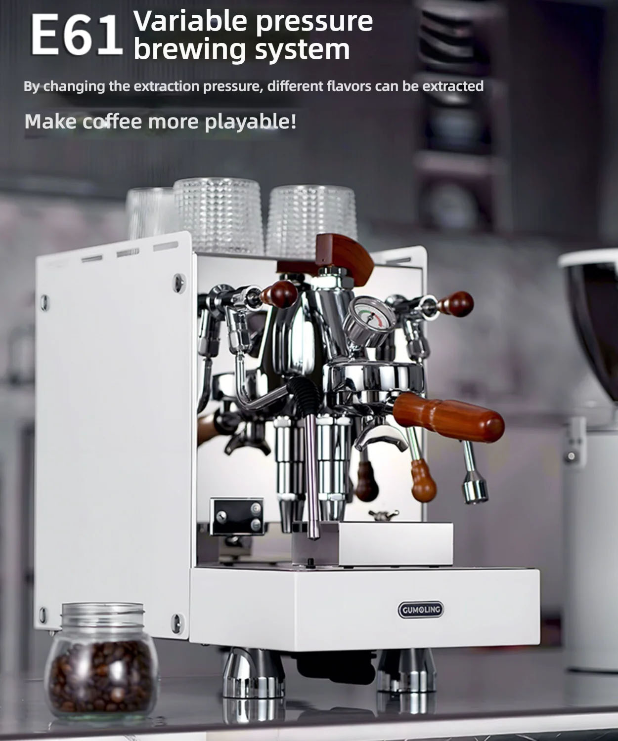 GML6010 E61 可変圧力エスプレッソコーヒーマシン 9Bar ロータリーポンプデュアルボイラー商用グレード、デュアル給水オプション、