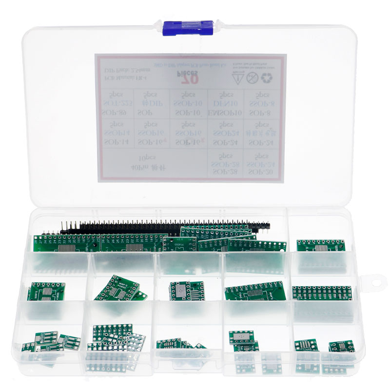 70 個 PCB ボードキットボックス SMD ターンに DIP アダプタコンバータプレート SOP8 SOP10 SOP14 SOP16 SOP24 SOP28