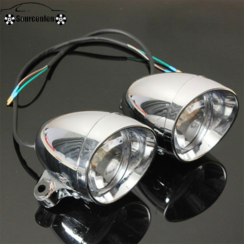 2 個ユニバーサル DC 12 V 4 オートバイ弾丸ヘッドライトスポットフォグランプクロームランプアンバーライトハーレー用ホンダ用ヤマハ