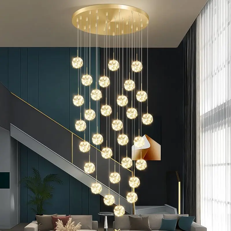 現代クリエイティブガラスボール LED 螺旋階段シャンデリアリビングルームレストランヴィラホテルペンダントランプ装飾照明