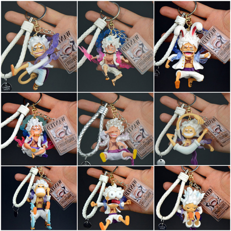 ワンピース ニカ ルフィ ギア 5 キーホルダー、指名手配ポスター付き 3D フィギュアキーリング、アニメ モンキー D ルフィ ペンダント バッグ用、車用キーホルダー