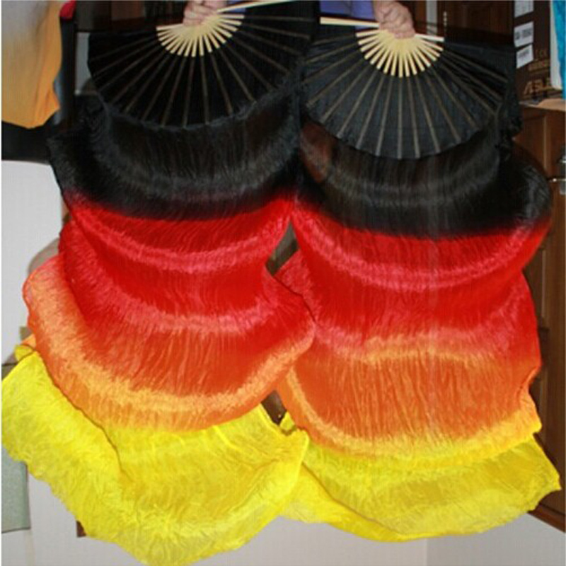 high quality 1.8 Meter fire color 4 colors dyed 100% natural pure real Silk Fan Veils for Bellydancing Fan Veil