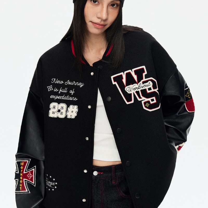 ヴィンテージ人気の新しい文字刺繍ジョーカーステッチジャケット女性 Y2K ハイストリートカレッジヒップホップカップルスポーツ野球ジャケット