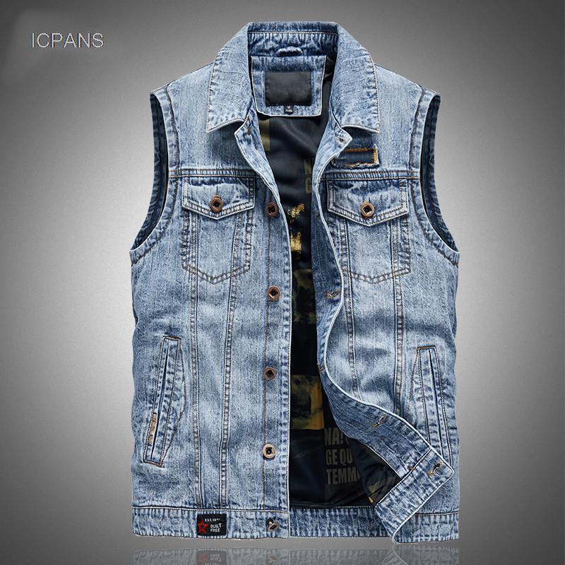 秋黒デニムジャケットベスト紳士服ブランドノースリーブジーンズジャケット男性冬ミリティアカジュアルベスト男性のための