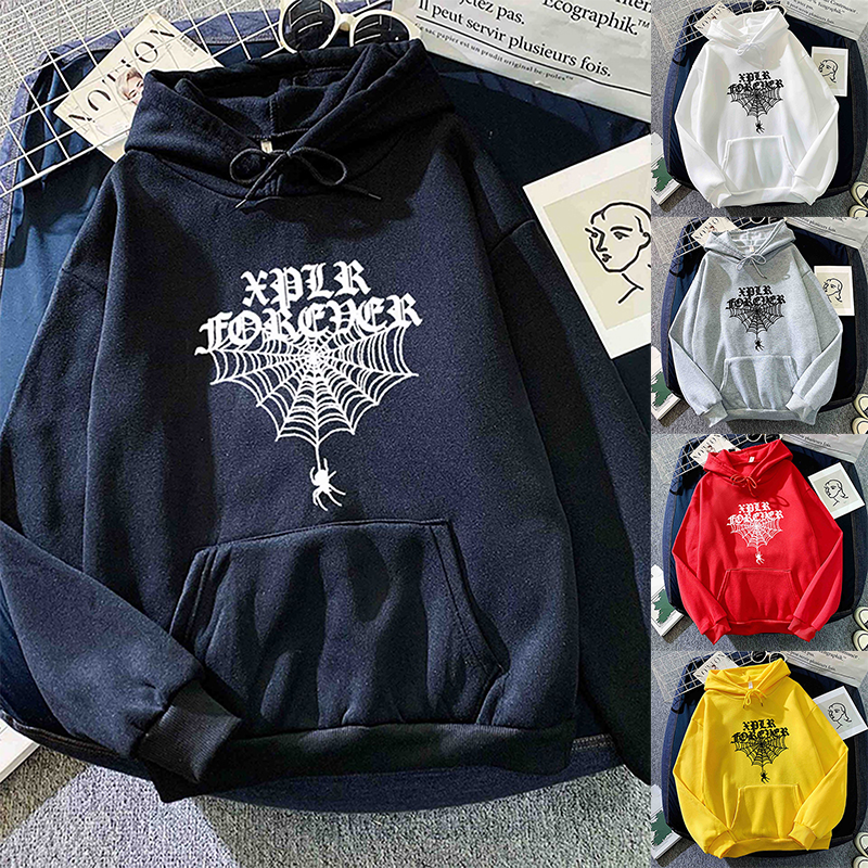 冬の男性女性フード付きストリート長袖プルオーバー服トレーナー暖かいカジュアルトップス XPLR 地獄週間スパイダーマーチパーカー