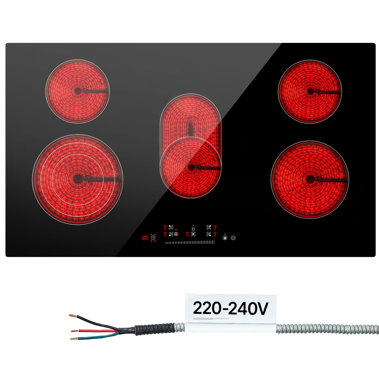 SucceBuy 電気クックトップ 内蔵電気ストーブトップ セラミックトップ 放射クックトップ ガラスパネル付き タッチコントロールタイマー ChildLock