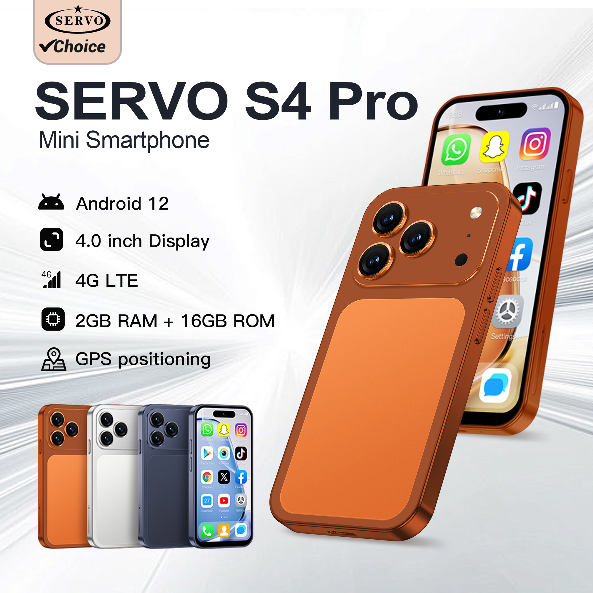 SERVO S4 プロミニスマートフォン Android OS 4G LTE 4 "フルビューディスプレイデュアル SIM 2 16 ギガバイト顔ロック解除 GPS 小型スマート携帯電話