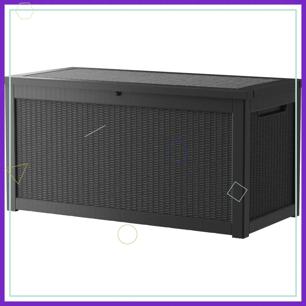 320 ガロン ロック可能な樹脂デッキボックス 防水 UV 耐性屋外保管用クッション ガーデン ツール プール アクセサリー ブラック