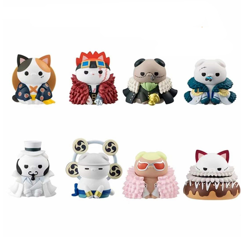 8 ピース/ロット猫 Cos ワンピースフィギュアエネルドフラミンゴキッドルッチフィギュラ 4 センチメートルミニかわいい面白い人形モデルケーキ装飾装飾品