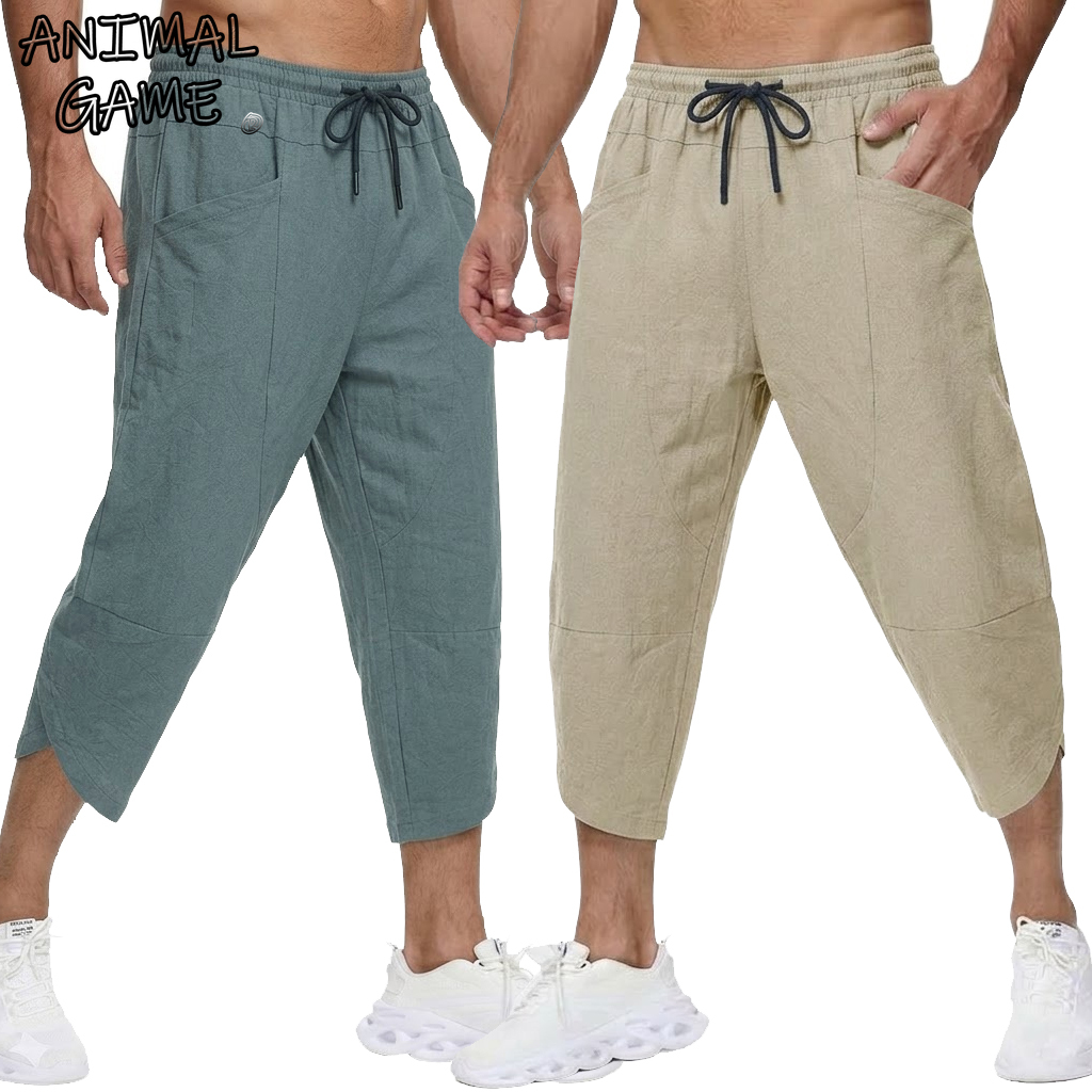 夏メンズリネンカジュアルショートパンツビーチジムポケットパンツ男性用通気性軽量バギーパンツアウトドアジムハイキングパンツ