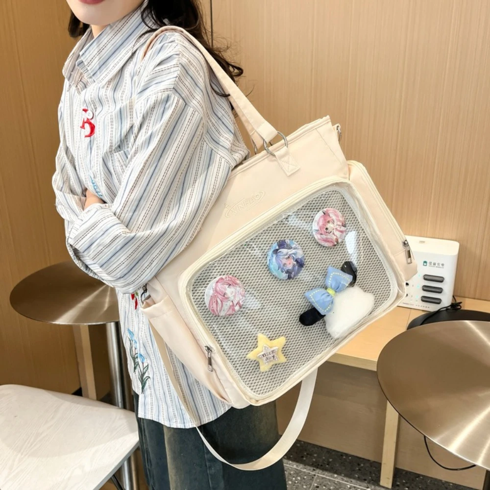 透明日本ブルー Ita バッグバッジディスプレイかわいいショルダーバッグ大容量コラージュ学生バックパック JK 制服バッグ