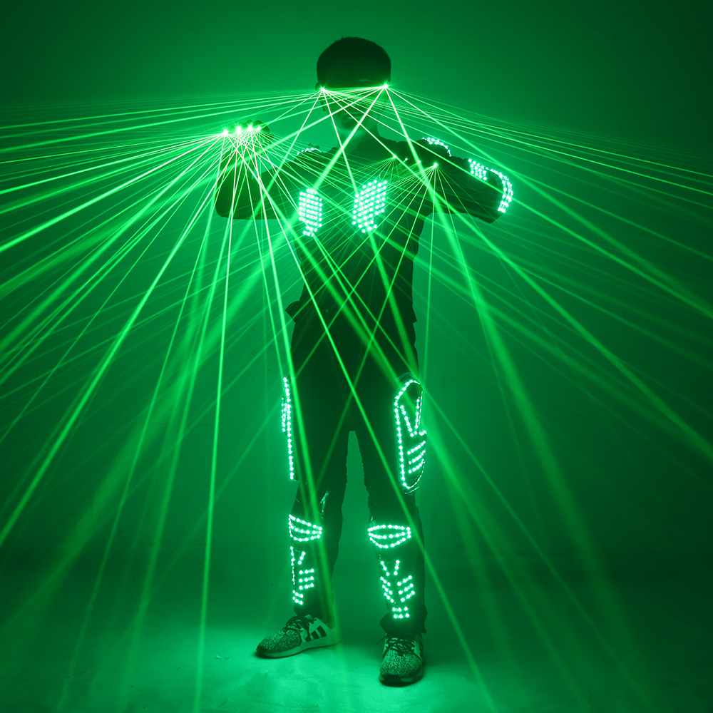 新しいグリーンレーザー衣装スーツ LED 光るストロボベスト服レーザー手袋メガネバーステージ歌手のパフォーマンス