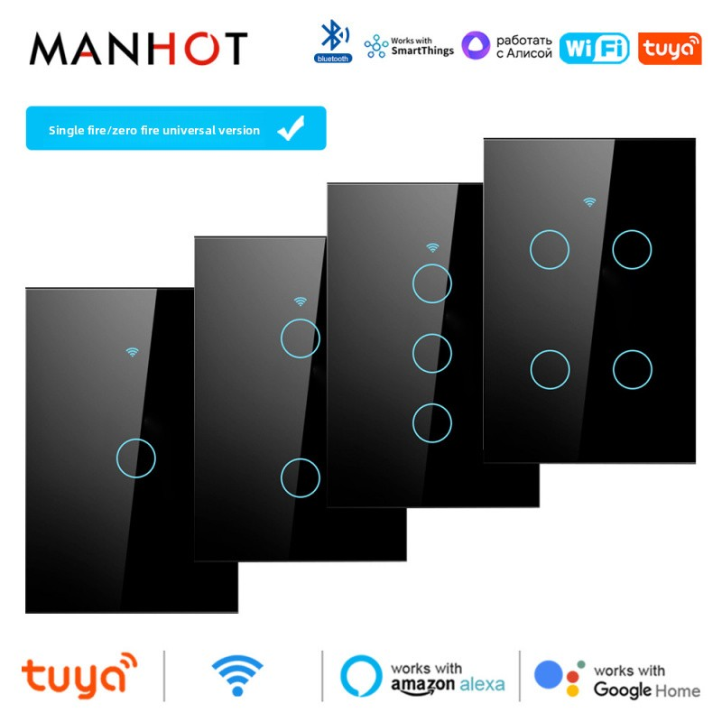 Tuya Wifi インテリジェントタッチ白黒スイッチオーストラリア標準シングルゼロ火災ユニバーサルスイッチリモート音声制御