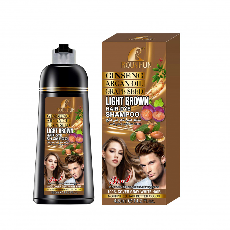420 ミリリットル ROUSHUN ライトブラウンヘアシャンプー染毛剤高麗人参生姜染毛料栄養ケアヘアカラーシャンプー 3 組み合わせ 1