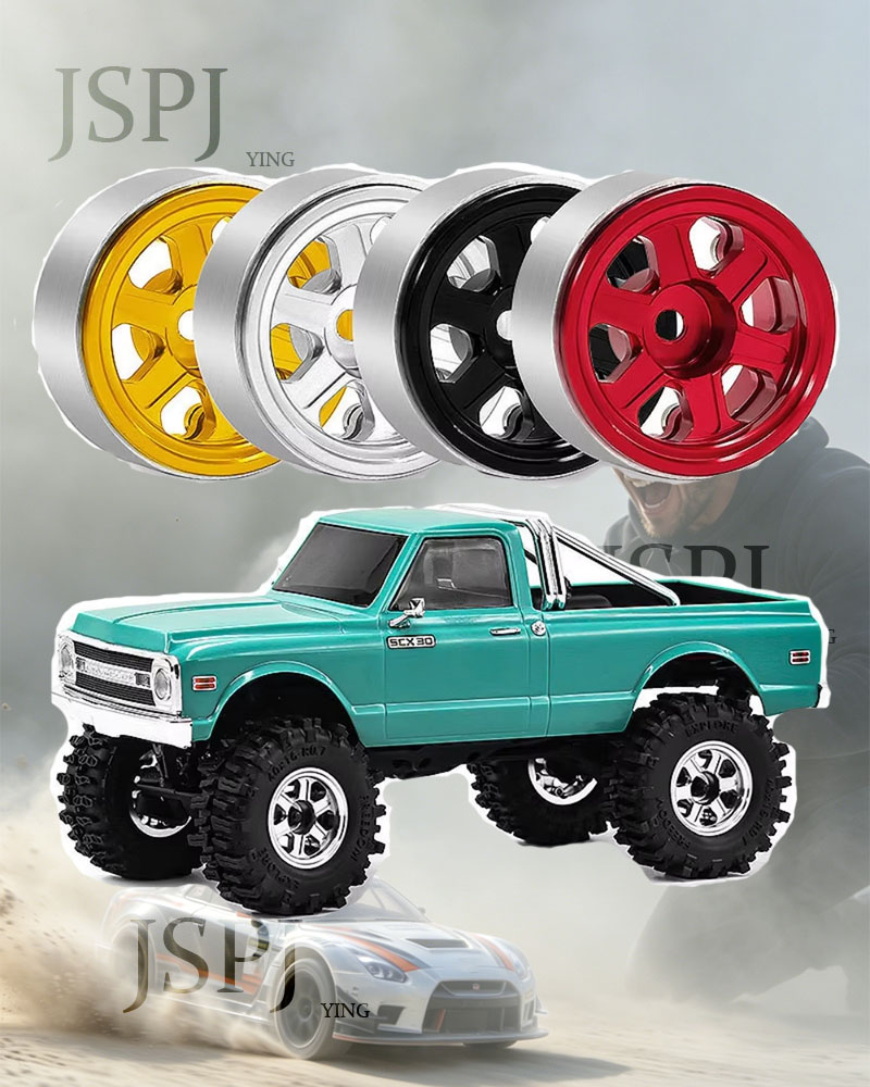4 本のクローラータイヤと金属ホイールリムセット 0.7 インチホイールハブ AXIAL SCX30 1/30 スケール RC カーアップグレードパーツ用