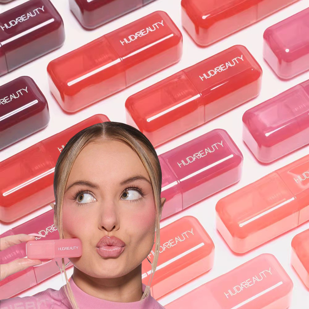 Huda ビューティーブラッシュフィルターソフトグローリキッドブラッシュ光沢のあるリップグロス頬紅口紅綿菓子バブルガムコンシーラー化粧品