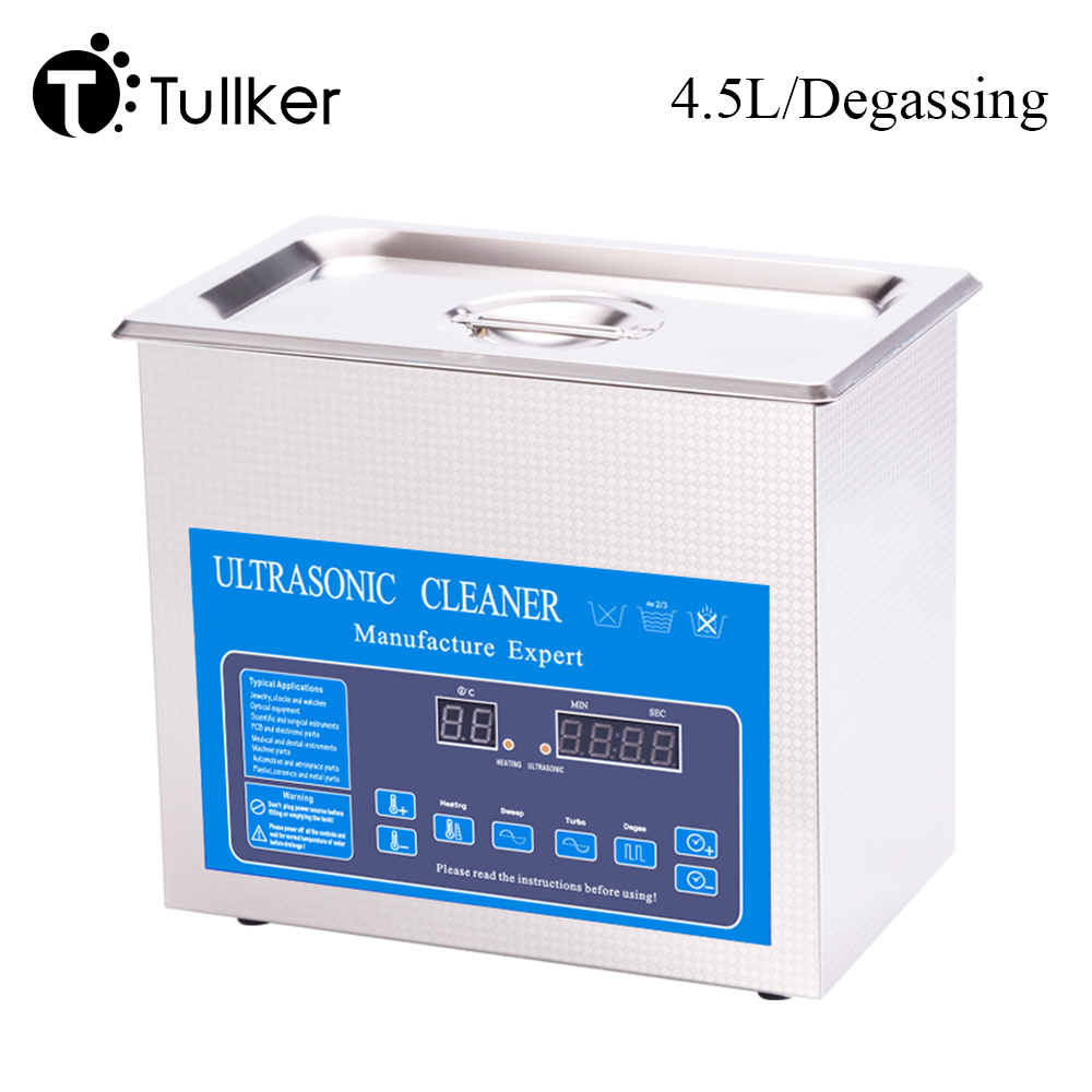 Tullker 超音波ラボクリーナーバス 4.5L 脱気熱ガラス製品超音波洗浄医療ツール PCB オイル脱脂ステンレスタンク