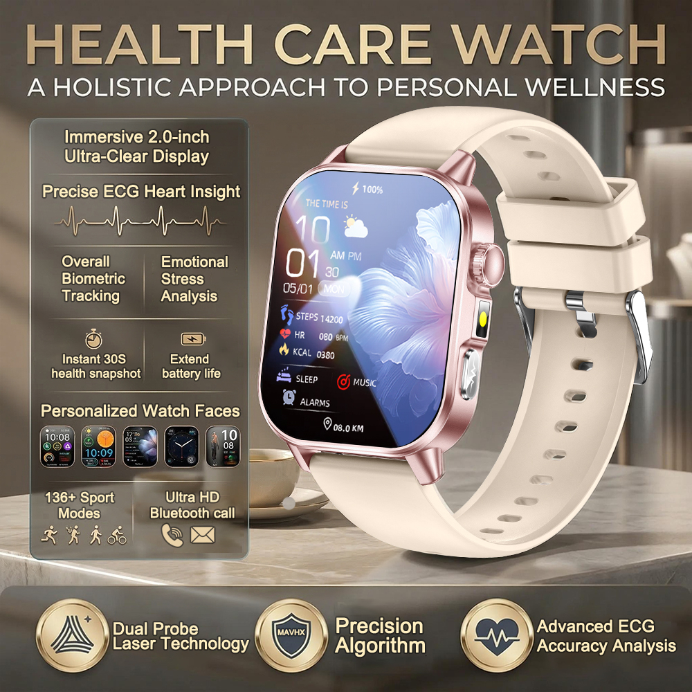 2026 ファッション健康スマートウォッチ女性 2.0 "AMOLED ECG 身体検査脂肪尿酸心拍数 BT コールスマートウォッチ女性のための