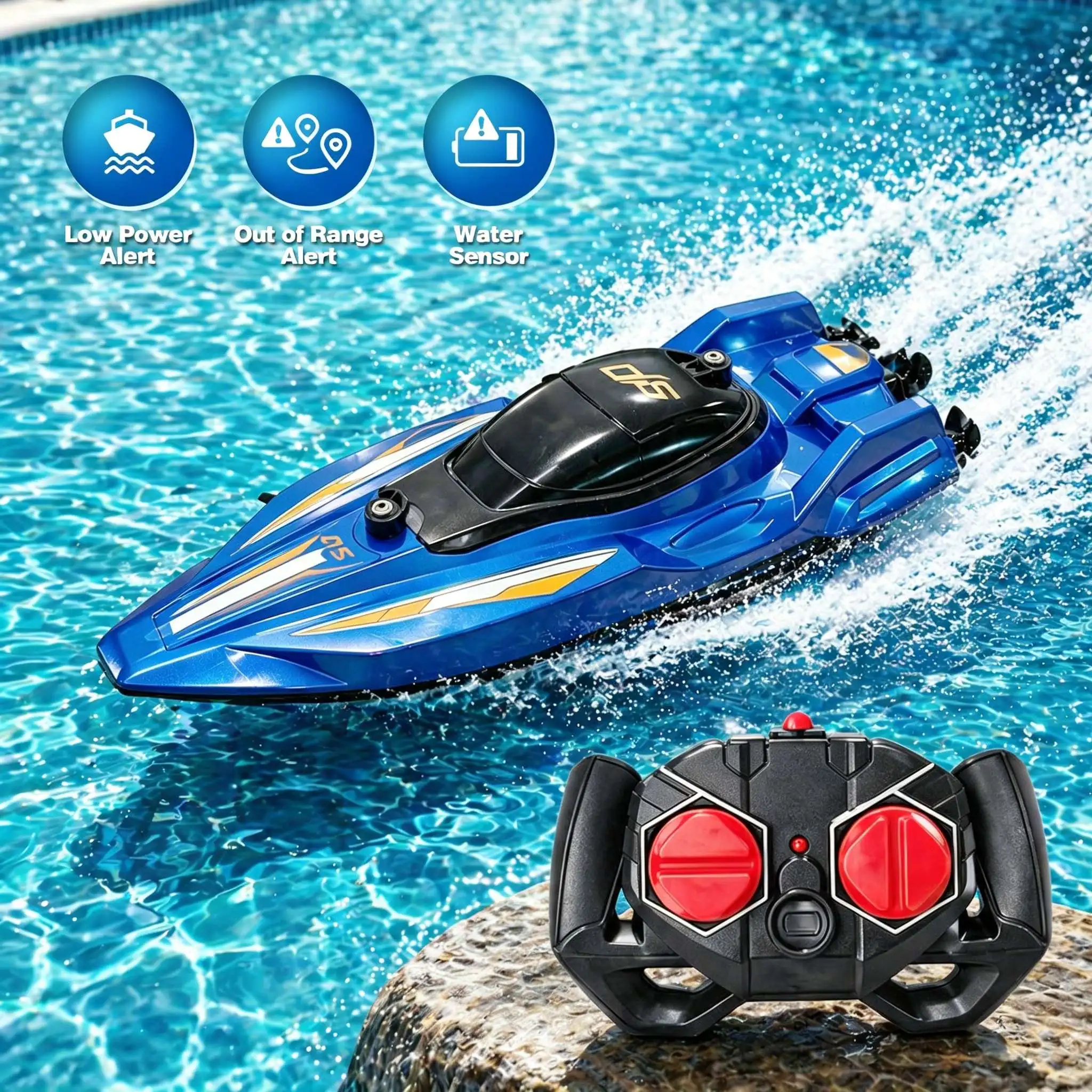 Mini RC Boat 2.4GHz Waterproof Remote Control Speedboat Dual Motor Racing Boat Toy for Pool Lake Outdoor Kids Adults Boys Gift