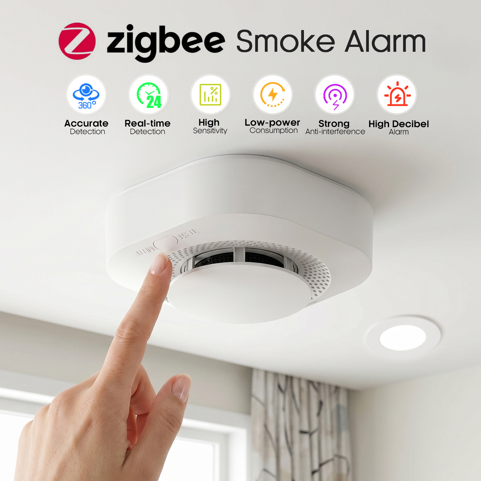 4 / 6 / 8 / 12 個 Tuya Zigbee 煙探知機 360° 検出リアルタイム監視警報アプリリモートプッシュホームセキュリティ