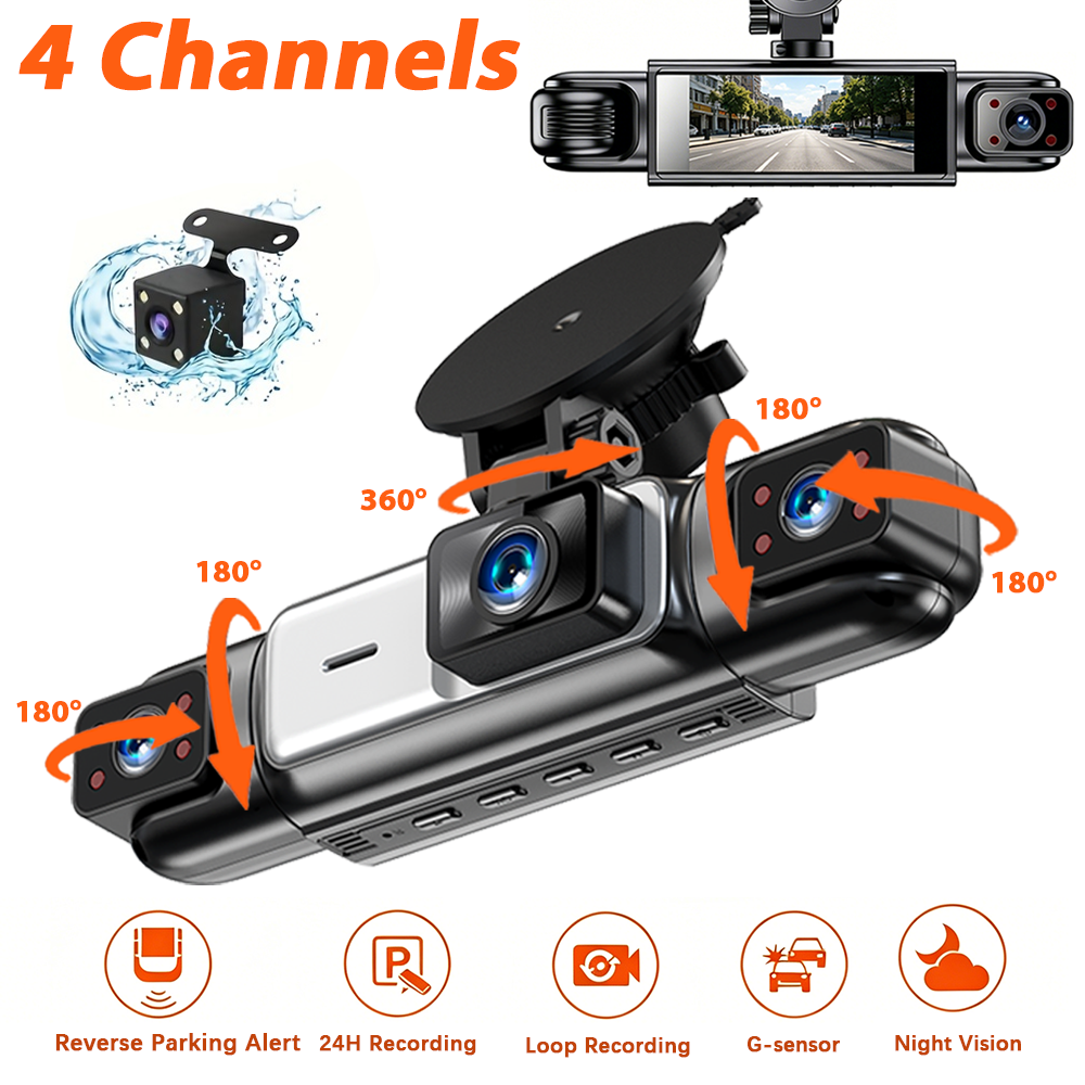 4 Channel Car Dash Cam DVR Black Box FHD 1080P Night Vision 24h Parking G-Sensor Loop Recording Car Cameras Video Recorder