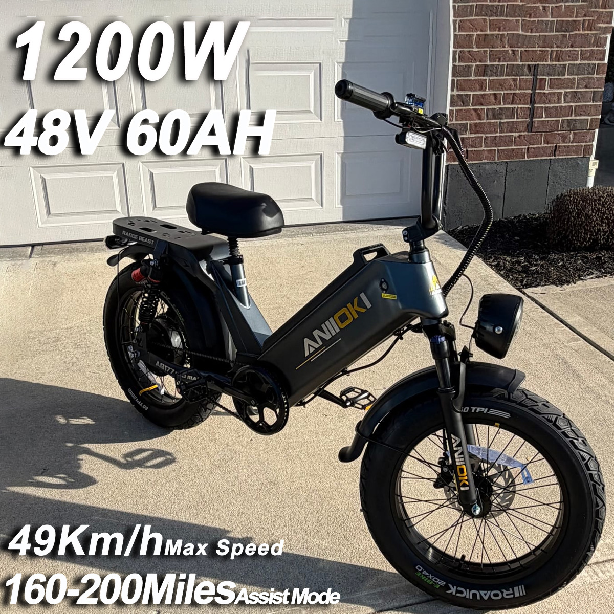 Aniioki 電動自転車 AQ177 プロマックス電動自転車大人用 1200W ピークモーター 48V60Ah 長いバッテリー寿命電動自転車 48km/h ファットタイヤ 20'