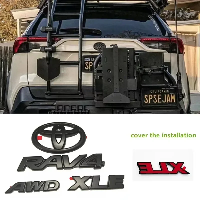 ABS オーバーレイロゴ 2019 - 2024 トヨタ RAV4 XLE LE AWD ハイブリッドマットブラックアウトエンブレムキットトランクサインステッカーカーアクセサリー