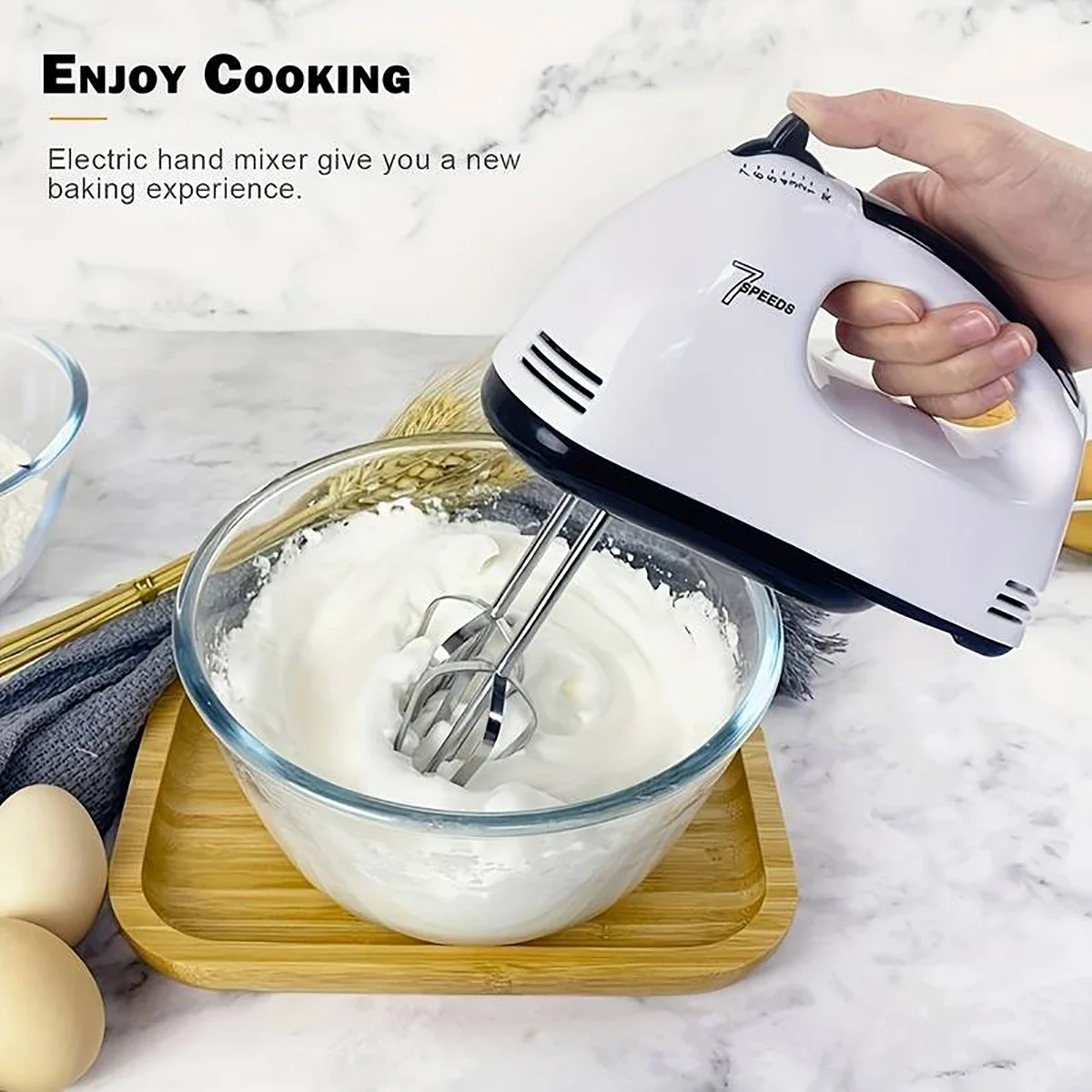 ハンドヘルド電動卵ビーター、家庭用自動ミキサー、ハンドヘルド食品ケーキパン生地ミキサー、7スピードクリームブレンダー