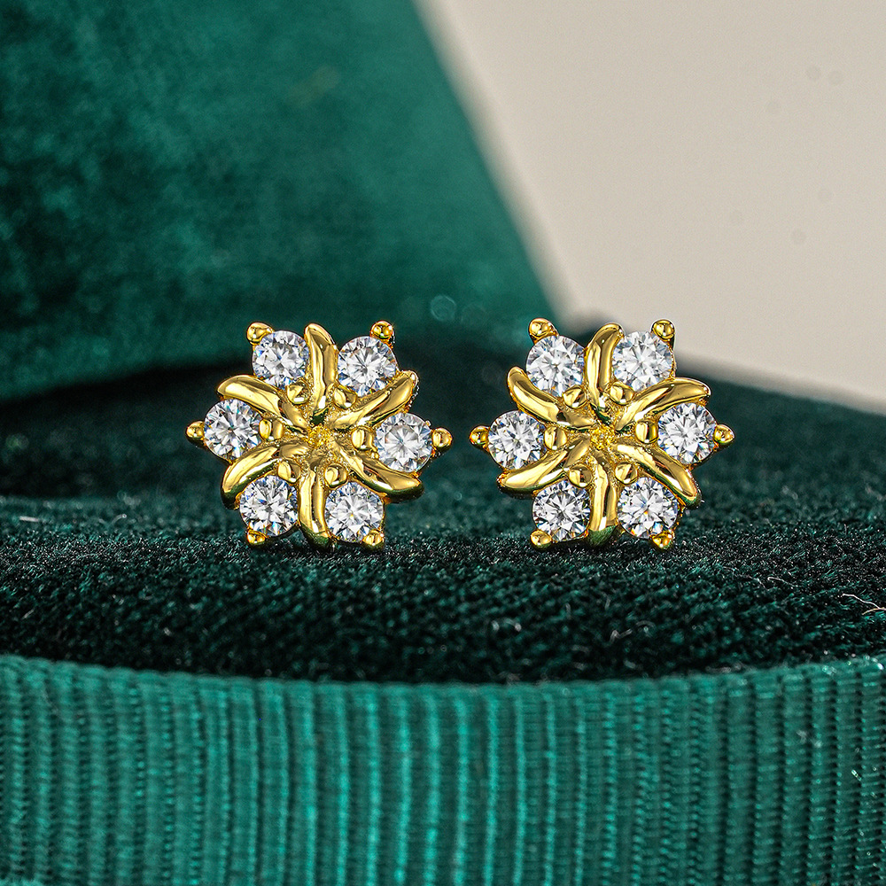 高級 100% 本物の 18K ゴールド女性のひまわりイヤリングシンプルな結婚式モアッサナイトダイヤモンドイヤリング