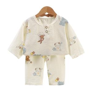 子供用ミドルスリーブカジュアルパジャマ、人気の夏用ラウンジウェアセット、薄手の綿素材、通気性抜群、漫画柄、男の子にも女の子にも適しています。