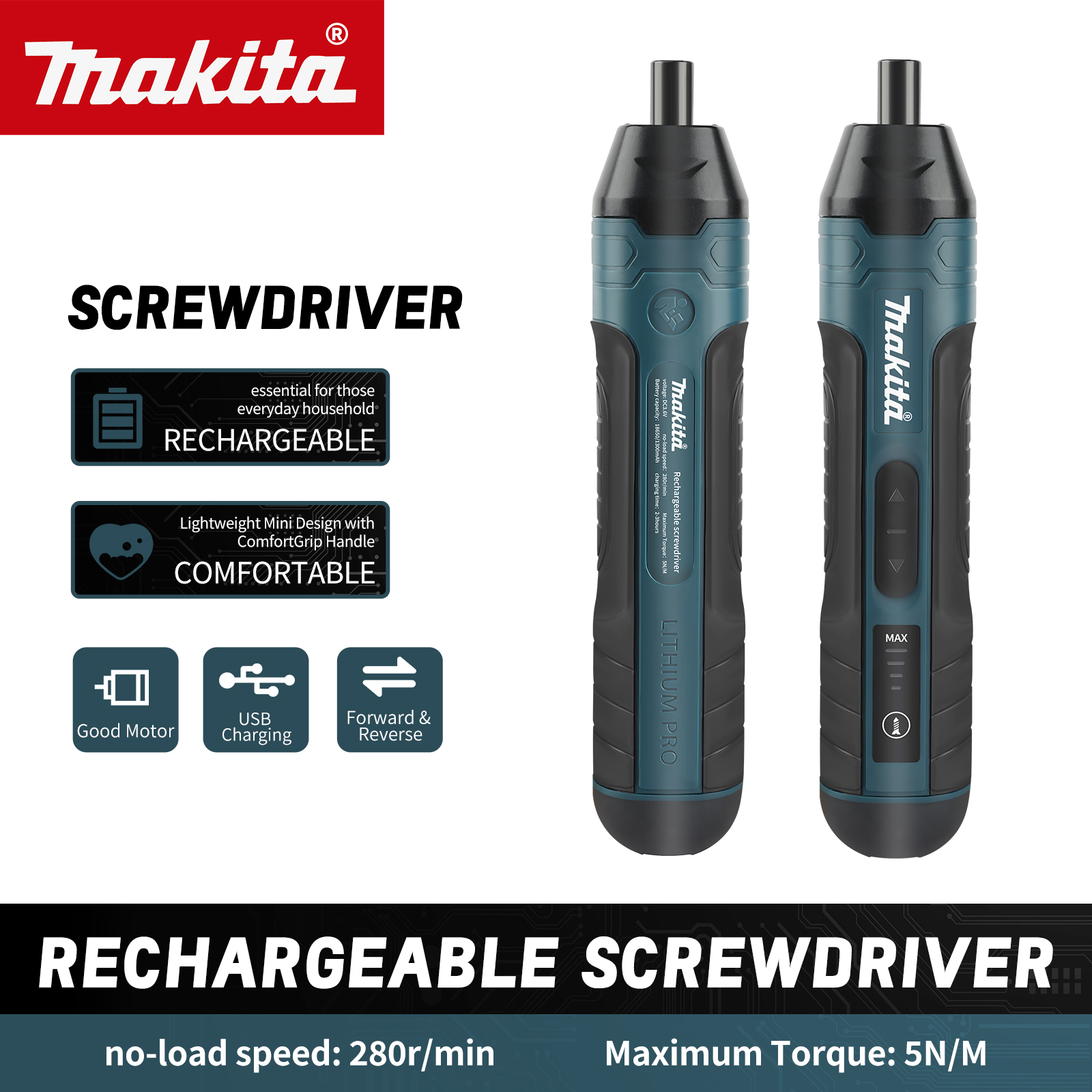 マキタ コードレス電動ドライバー | 3.6V 5N.m トルク | 1/4 インチ チャック | 1300mAh リチウムイオン電池.HT422