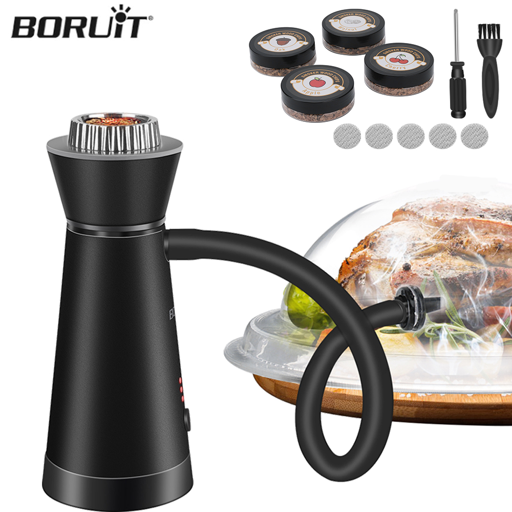 BORUiT スモークインフューザー 食品ドリンク 冷煙発生器バー ポータブル分子料理 喫煙銃 肉焼き調理 バーベキュー食品用