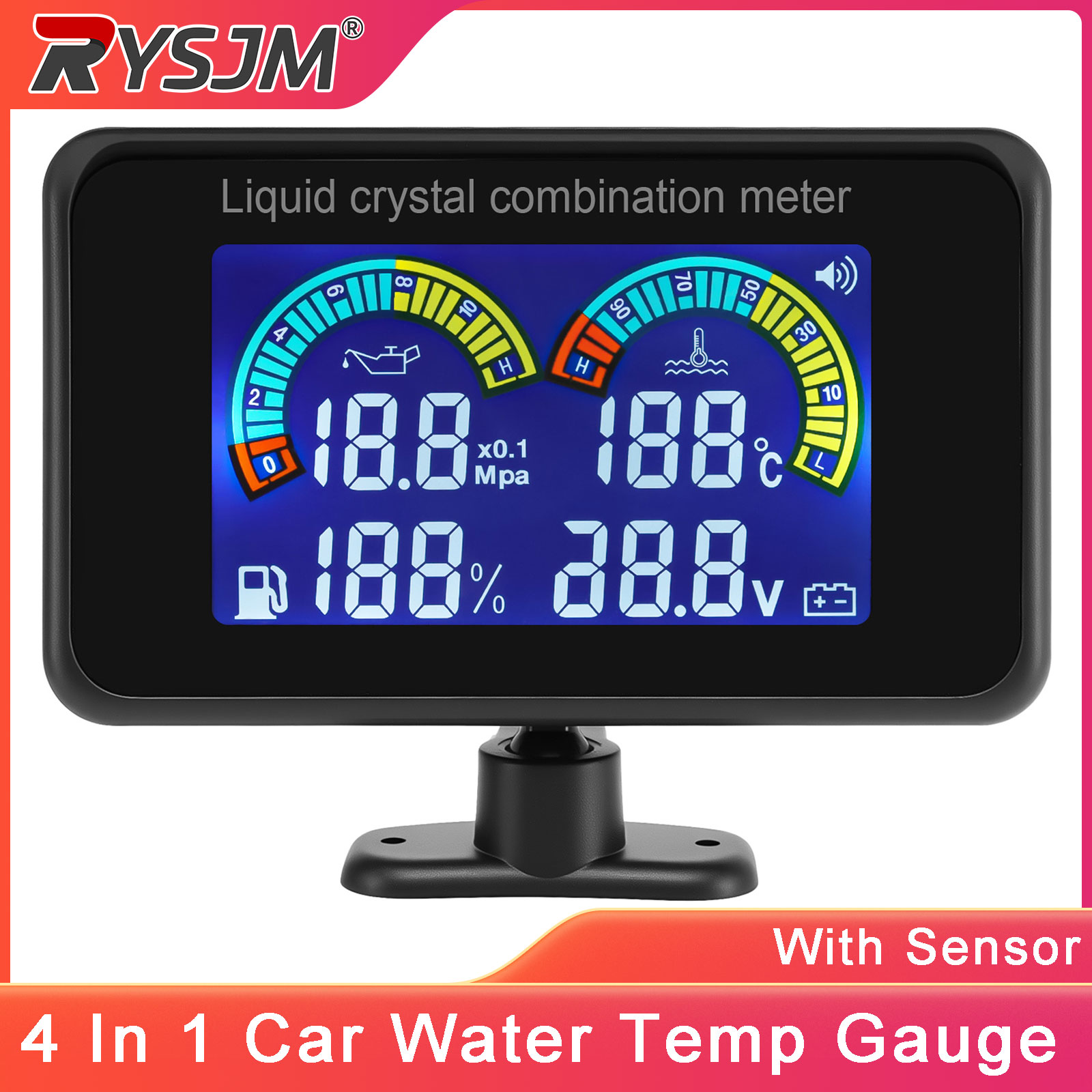 4 1 車の LCD ディスプレイゲージデジタル燃料レベル電圧計油圧水温計 1/8 NPT センサー付き 12V 24V 車用
