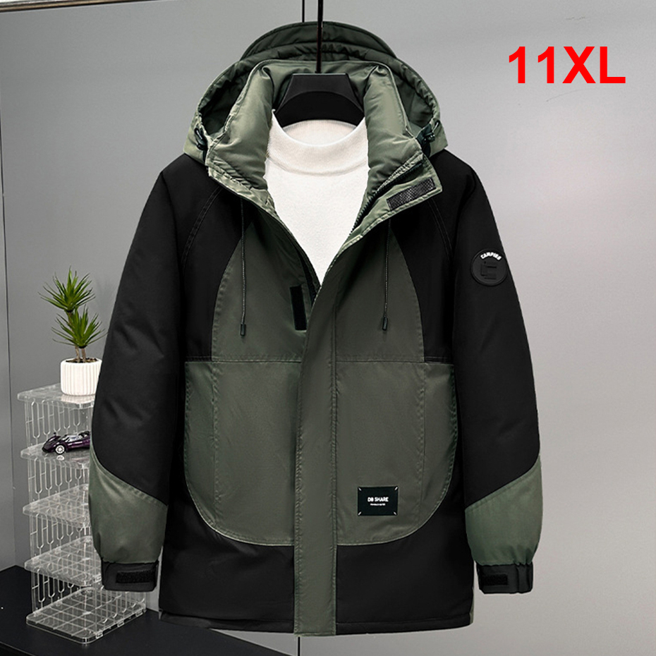 冬の厚いジャケット男性 11XL プラスサイズパーカーファッションカジュアル暖かいコート男性屋外アウターパッチワークデザイン